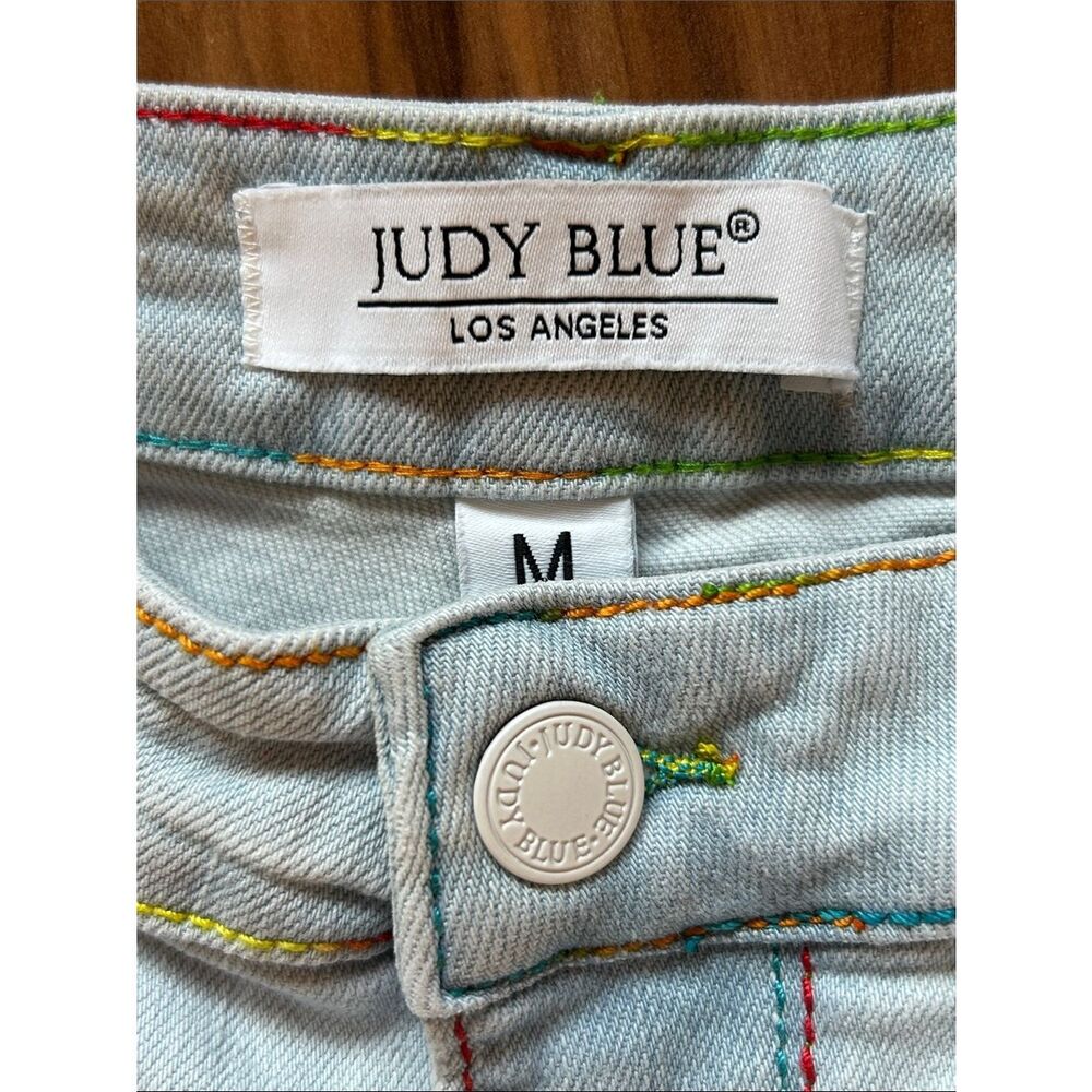 Judy Blue Light Wash Jean Shorts with Rainbow Topstitch - Picture 2 of 6